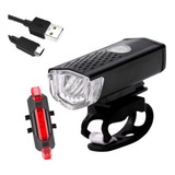 Kit Farol Bike E Sinalizador Traseiro Led Usb Recarregável