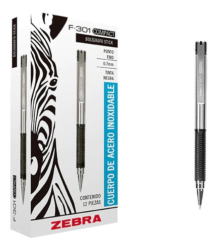 Caja Con 12 Plumas Boligrafo Zebra F 301 Compact 0.7mm