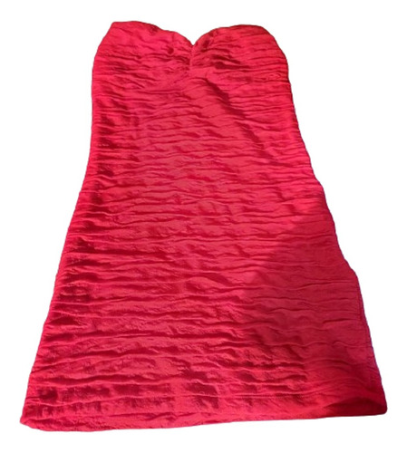 Vestido Strapless Rojo Intenso Para Fiesta - Tela Drapeada