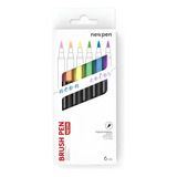 Kit Caneta Brush Pen Newpen - Neon Color Com 6 Cores 