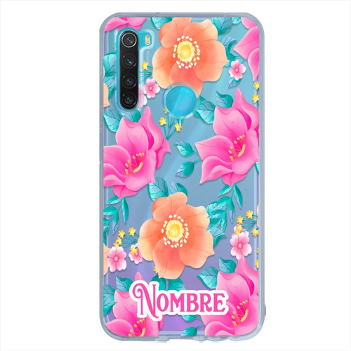 Funda Xiaomi Redmi  Flores Rosas Personalizada Con Tu Nombre