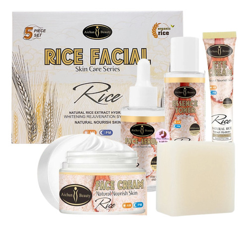 Set Facial De Arroz Jabon Serum Tonico Crema 