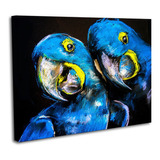 Cuadro Lienzo Canvas 70x130cm Guacamayas Azules Al Oleo