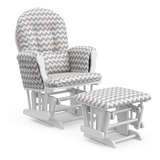 Sillon Mecedor Y Otomana Con Cojines Acolchados Gris, Blanco