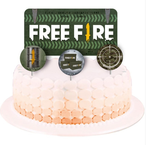 Topper Para Bolo Festa Free Fire - 03 Unidades - Festcolor