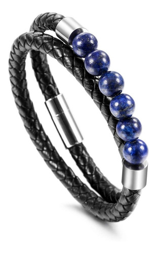 Pulsera De Cuero Tejido Piedra Lapislazuli Hombre 2020..