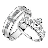 Par Anillos Corona Rey Reyna Plata .925 Princesa Amor Pareja