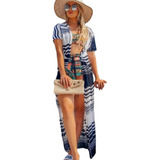 Saída Praia Longa Kimono Zig Zag Moda Verão Canga Piscina