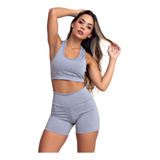 Conjunto Feminino Top Short Liso Básico Fitness Academia