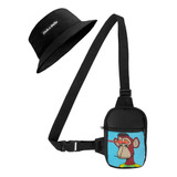 Kit Chapeu Bucket + Shoulder Bag Mini Pochete Macaco