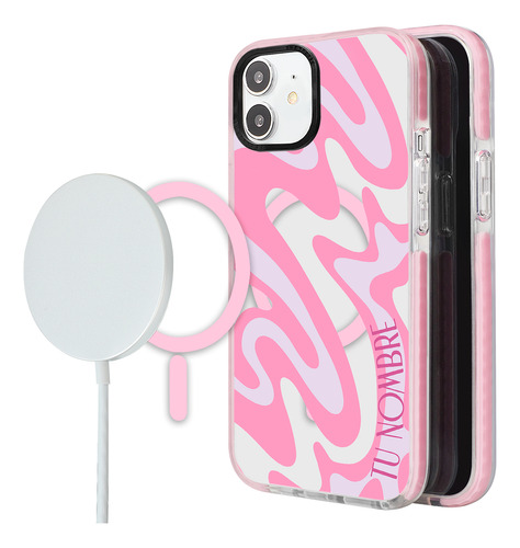 Funda Para iPhone Magsafe Para Mujer Con Nombre Curvas Rosa