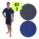 Kit 2 Pijamas Homem Adulto Malha Fria Short E Camiseta