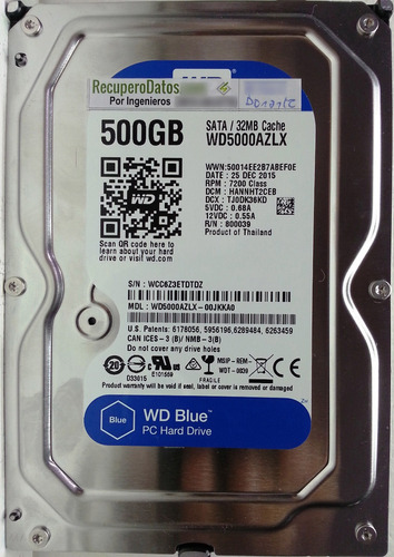 Disco 3.5 Wd5000azlx-00jkka0 500gb Sata - 2994 Recuperodatos