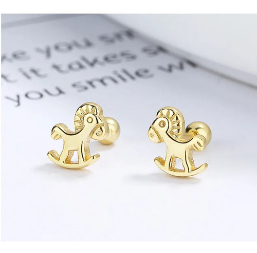 Aros/pendientes Bebé Caballito Oro 18 K Plata 925