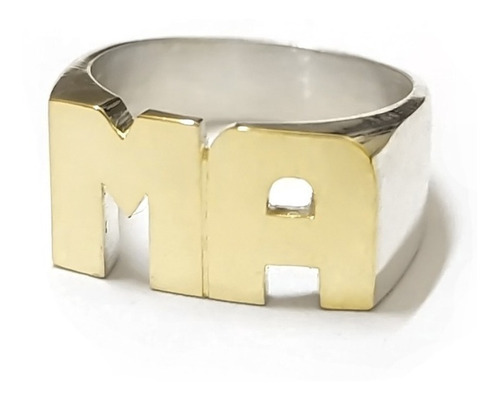 Anillo Sello Con Iniciales Plata 925 Y Oro 18k Modelo Unisex