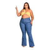 Calça Jeans Feminina Flare Plus Size Boca De Sino C/ Lycra