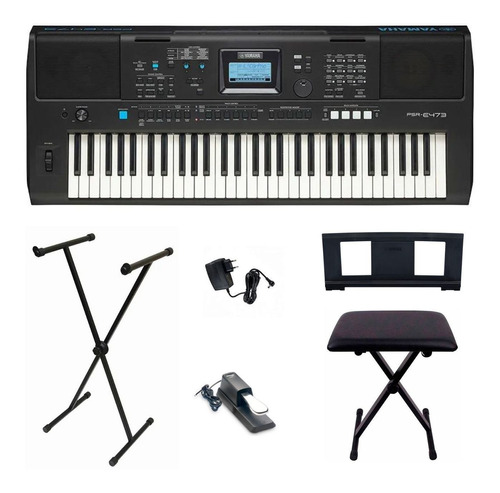 Kit Teclado Yamaha Psr-e473 Preto +banco +acessórios