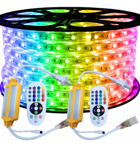 Manguera 50 Metros Rgb Led 2 Controles Multicolor 5050