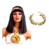 Combo Disfraz Cleopatra Egipcio Brazalete + Peluca Kit Set