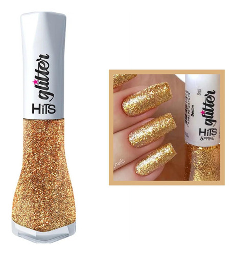 Esmalte Hits Glitter Berlim Dourado Longa Duração 5free