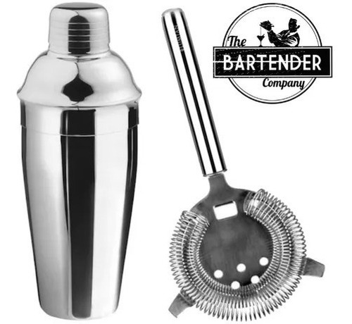 Kit Coctelera Acero Inox Boston + Colador Oruga Barman Fest