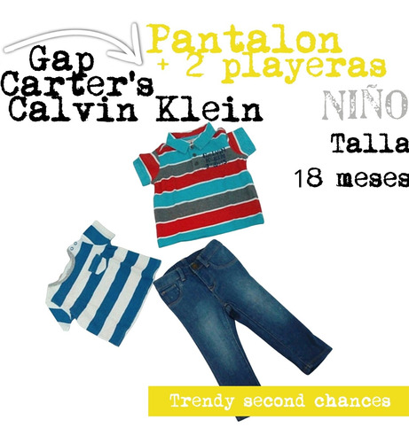Pantalon 2 Playeras Niño Gap Klein Carters. La Segunda Bazar