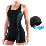 Malla Natacion Con Short + Gorro Tela + Antiparras Safit