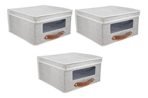 3 Cajas Organizadoras Decorativas Multiusos En Tela Beige 