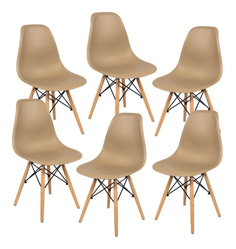 Cadeira De Jantar Henn Decorshop Charles Eames Dkr Eiffel, Estrutura De Cor  Nude, 6 Unidades