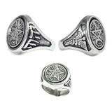 Anillo Tetragrammaton Con Caduceo Plata 2 Cm 12 Gr Art 184