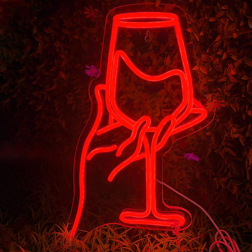 Letrero Led Neon Copa De Vino Trago Bar 26*17cm Luminoso
