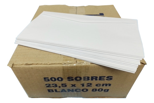 Sobres Oficio Ingles 23,5x 12 Blanco 80 Gr Caja X 500 Unid. 