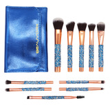 Estuche De 10 Brochas Para Maquillaje Profesional - Beauyork Color Azul