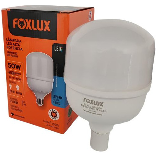 Lampada Led Alta Potencia 50w 6500k Bivolt Foxlux Luz Fria