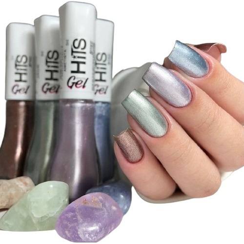 Hits Kit Poder Das Pedras Esmalte Efeito Gel 04 Cores 5free