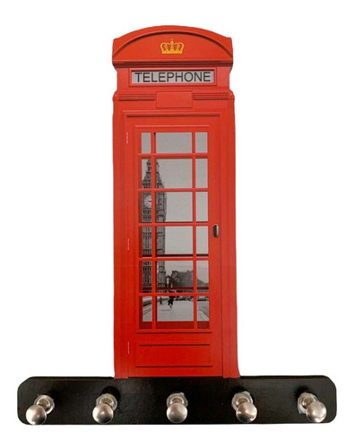 Porta Chaves Decorativo Mdf Londres Telefone Vermelho