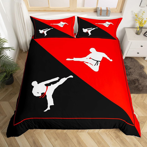 Taekwondo Juego De Ropa De Cama, Negro Rojo Blanco Fund...