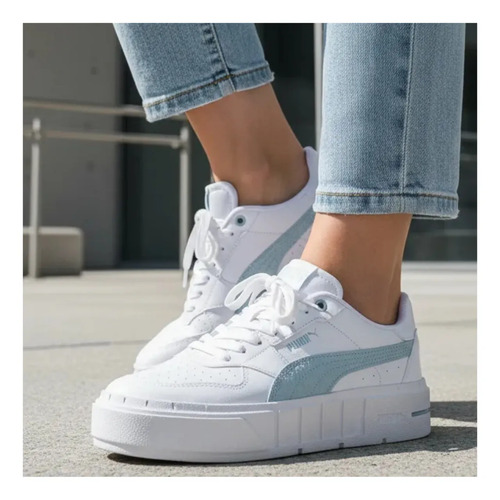 Tenis Puma Cali Court Casuales Mujer - 39871902 Blanco \u002F Azul Plataforma Moda Uso Diario | Envío gratis
