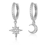 Aros Estrella Y Luna Zircon Baño 18k Strass Brillo Argolla 