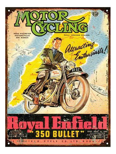 Chapa Publicidad Antigua 1951 Royal Enfield 350 Bullet L282
