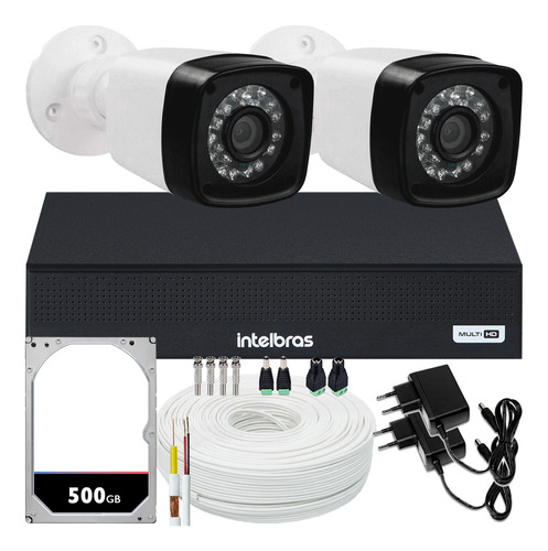 Kit Dvr Intelbras 4 Canais H.265 2 Câmeras 2 Mega 20 Metros