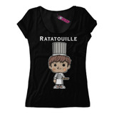 Remera Mujer Ratatouille Raton Efecto Bordado T765 Premium