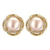 Pendientes En V A274 S925 Plata Esterlina Perla Natural Rosa