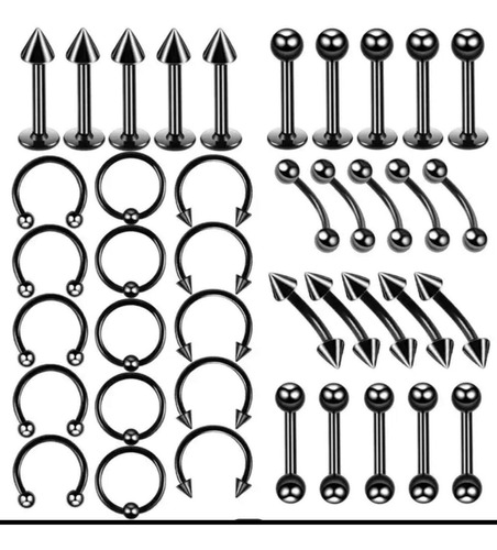 Set X8 Piercing Acero, Tamaño Mediano , Negros