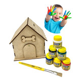 Kit Pintura Infantil Cofrinho Casinha Madeira+tintas+ Pincel