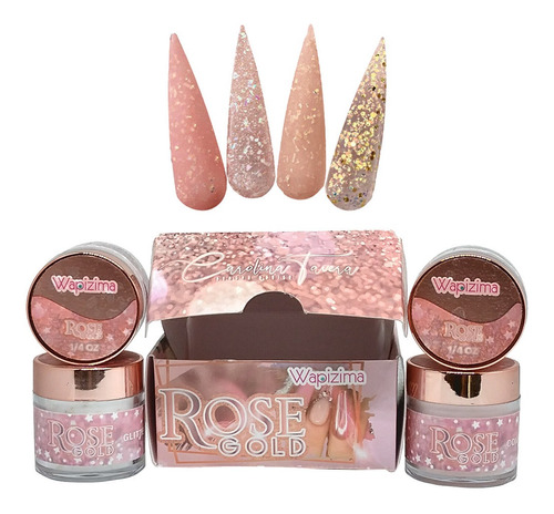 Coleccion 4 Pzs Acrilicos Para Uñas Rose Gold Vip Wapizima