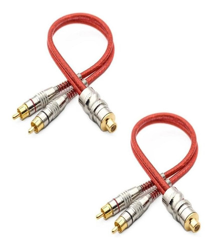 Par Cabo Y Rca Blindado 1 Femea 2 Machos 5mm Plug Metal