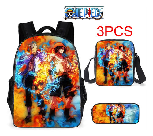 Mochila Escolar One Piece Luffy Zoro+bandolera Y Estuche