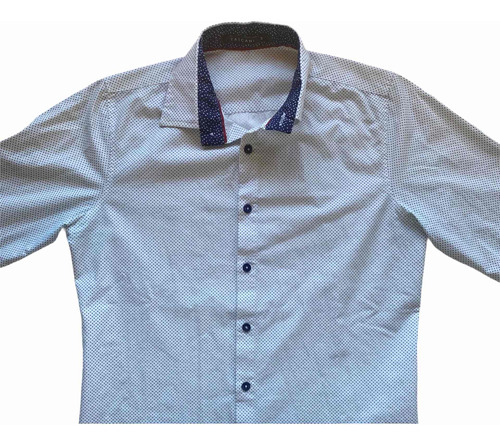 Camisa Manga Larga Blanca Con Puntos Azules Tascani