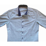 Camisa Manga Larga Blanca Con Puntos Azules Tascani